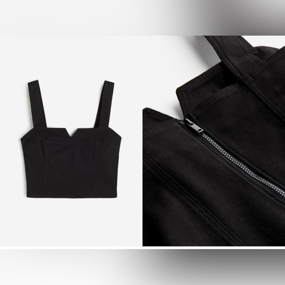 Divided Black Square-Neck Crop Tank Top